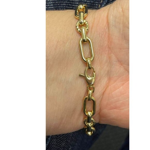 Women 14K Yellow Gold 8" Lobster Claw Hollow Oval Cable Link Elongated Necklace - Picture 6 of 8